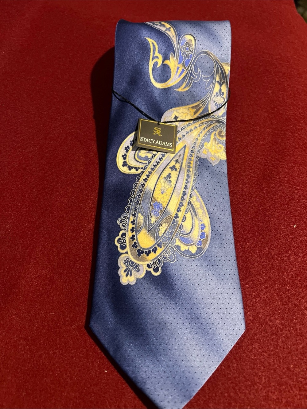 Stacy Adams Navy Blue Tie with Gold Paisley Accents